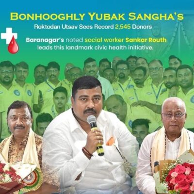 Bonhooghly Yubak Sangha’s Roktodan Utsav Sees 2,545 Donors in Major Kolkata Blood Drive
